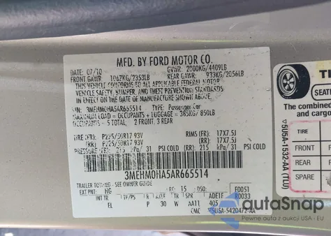 2010 Mercury Milan from USA, damaged, VIN 3MEHM0HA5AR665514